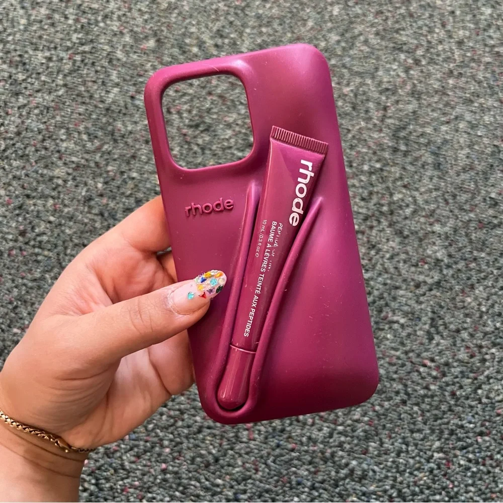 RHODE Raspberry Jelly Peptide Lip Holder iPhone 13 Pro Silicone Cellphone Case